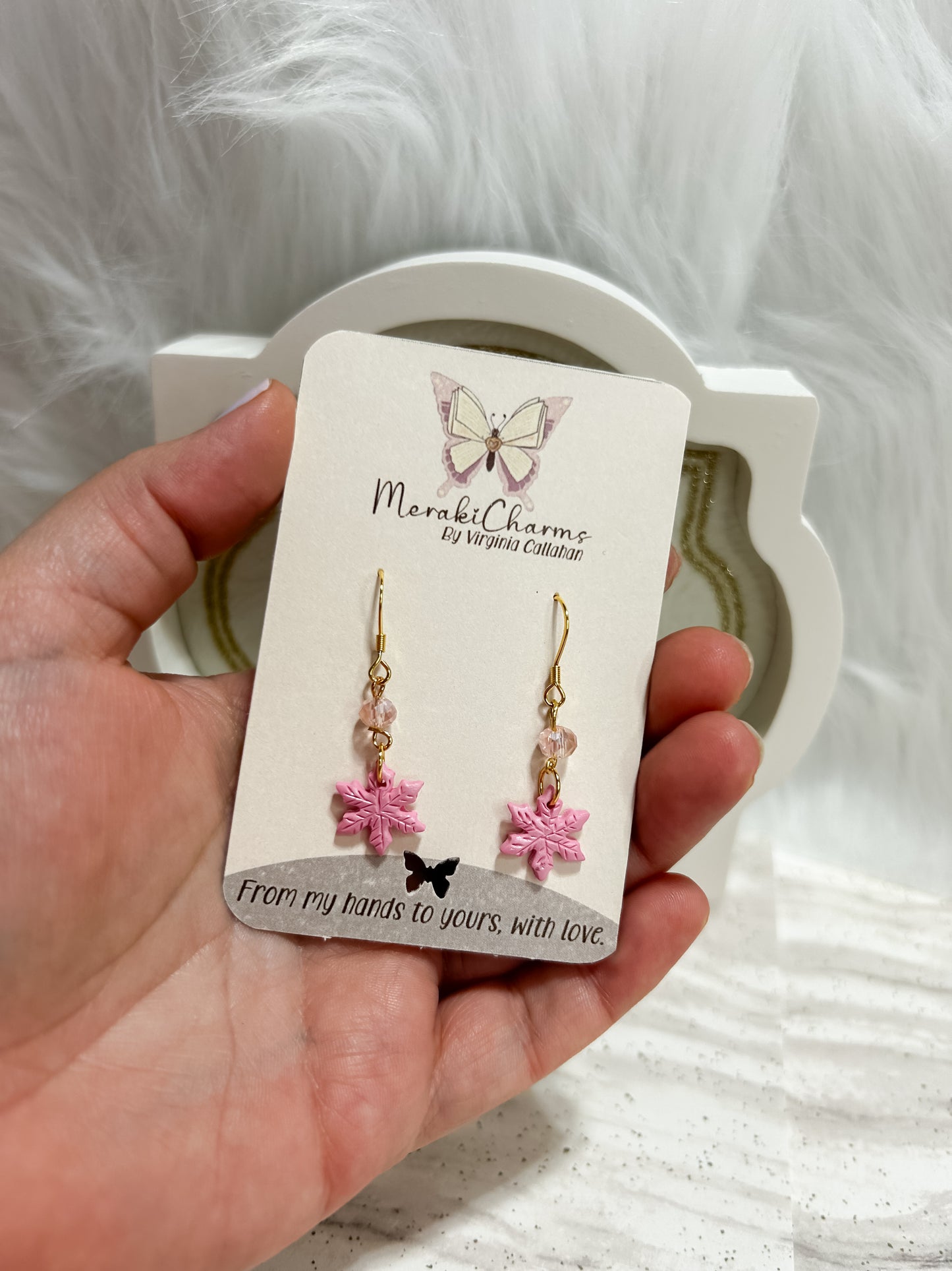 Snowflakes Pink Dangle Earrings