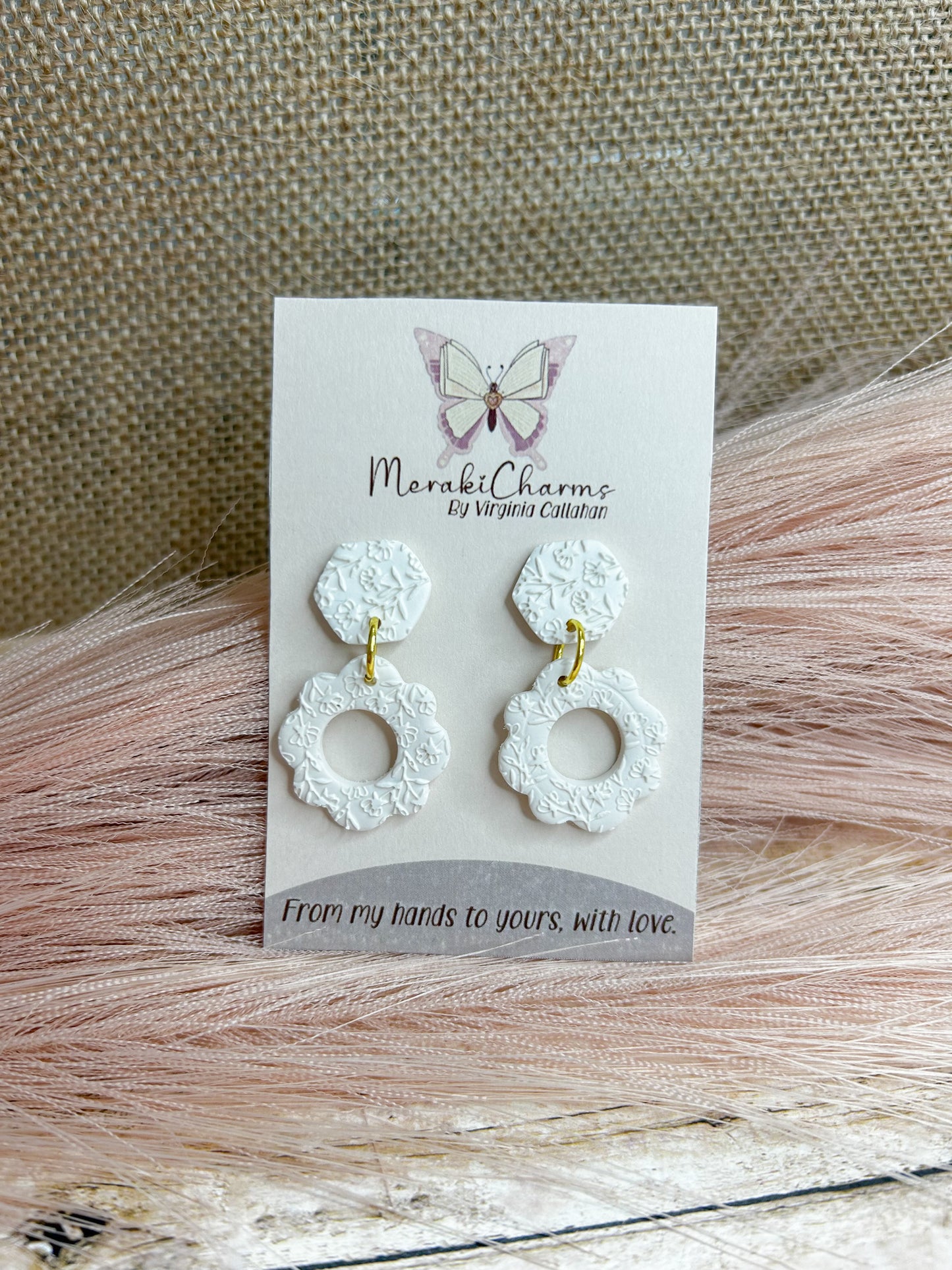 White Floral Dangle Earrings