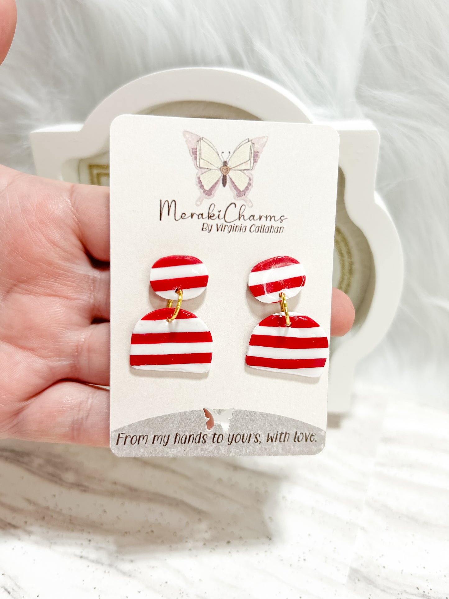 Red and White Geometric Dangle Earrings