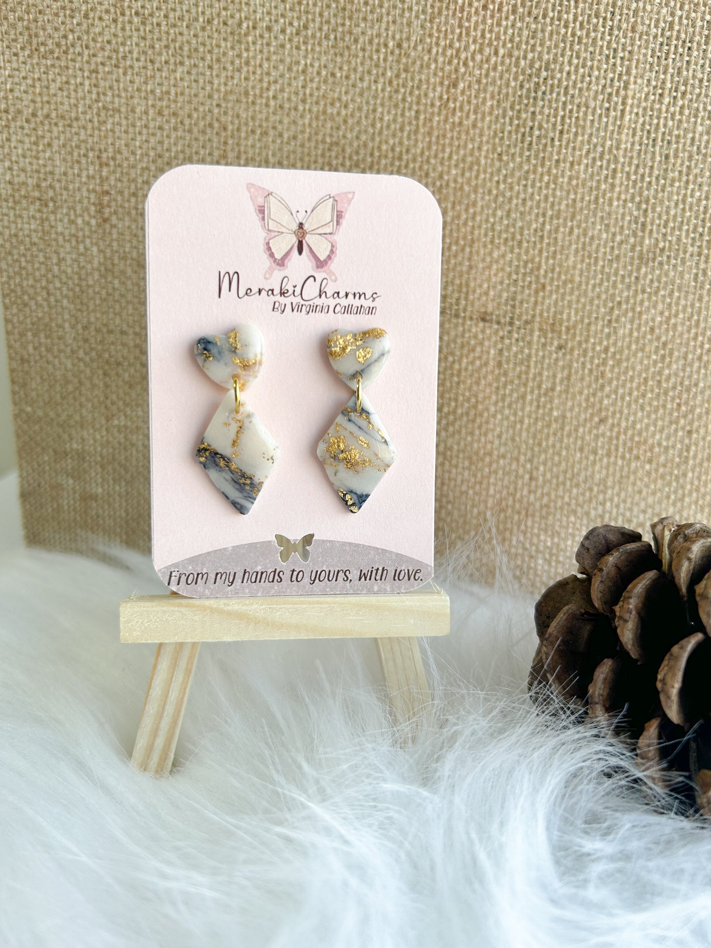 Heart Drops Marble Dangle Earrings