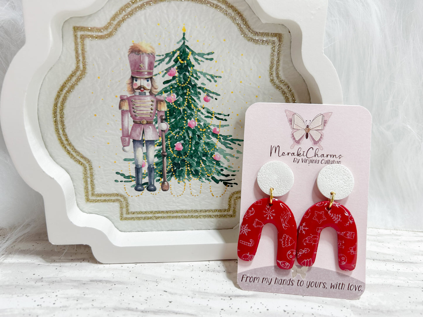 Red Arch Christmas Dangle Earrings