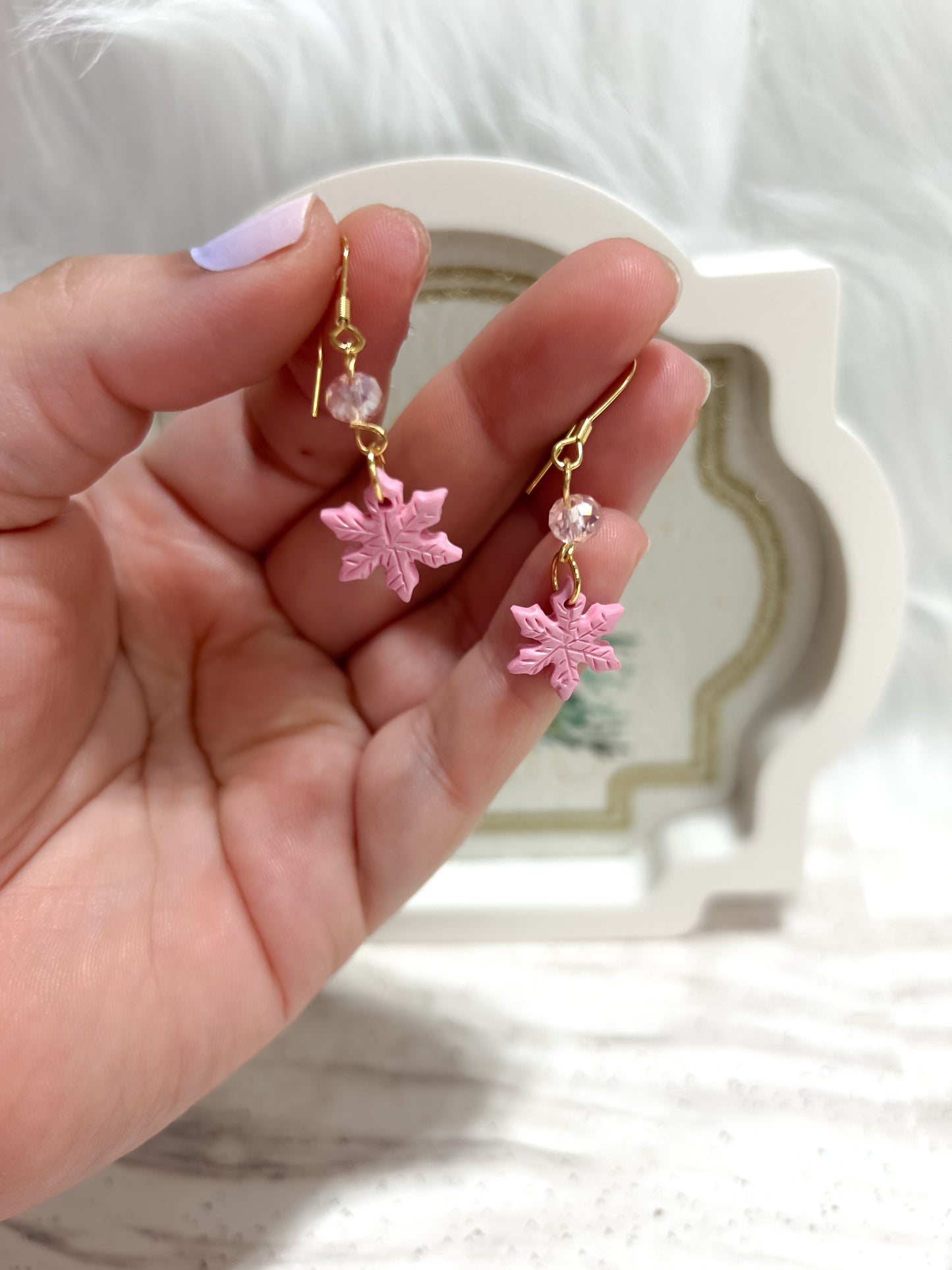 Snowflakes Pink Dangle Earrings