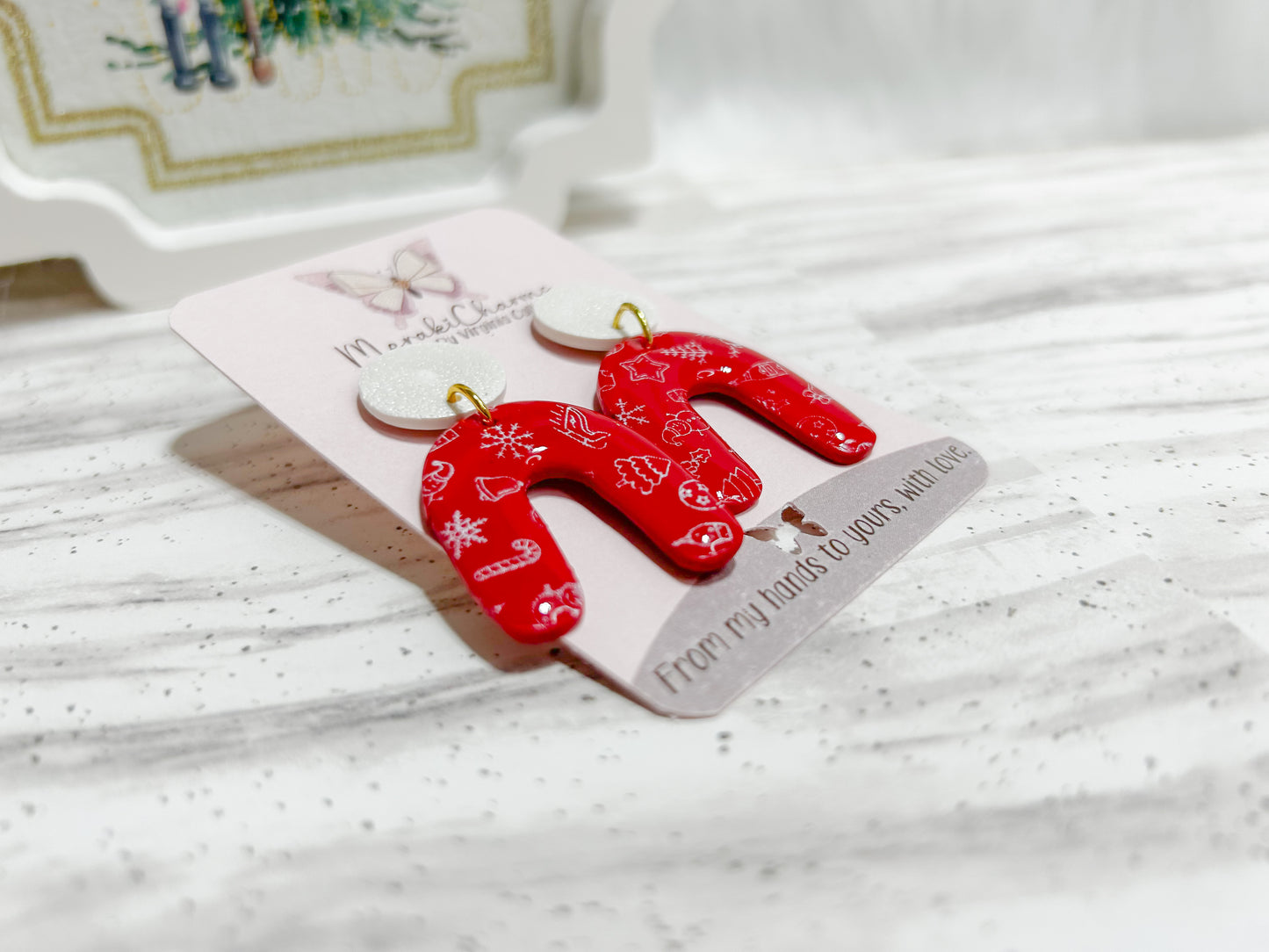 Red Arch Christmas Dangle Earrings