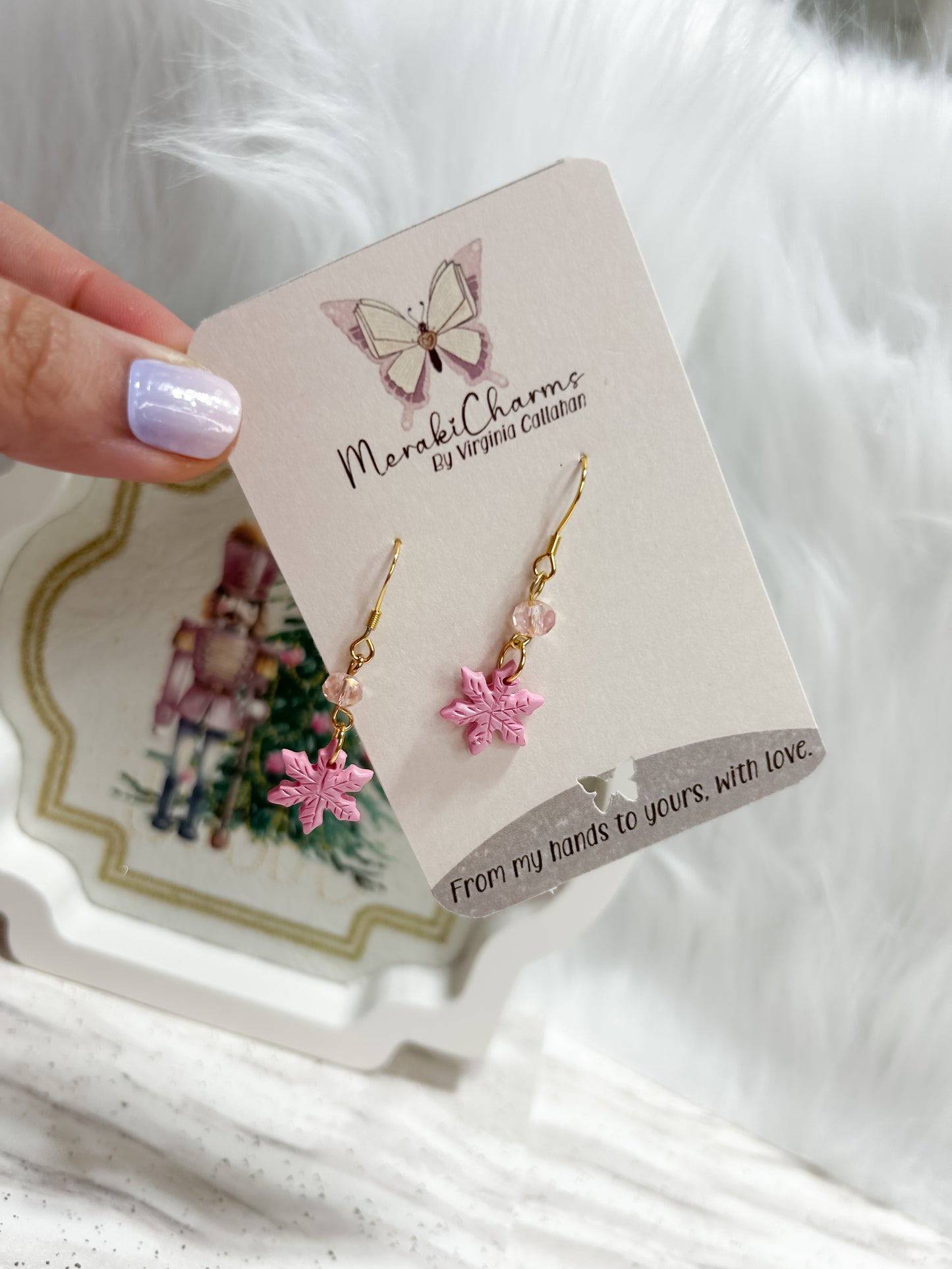 Snowflakes Pink Dangle Earrings