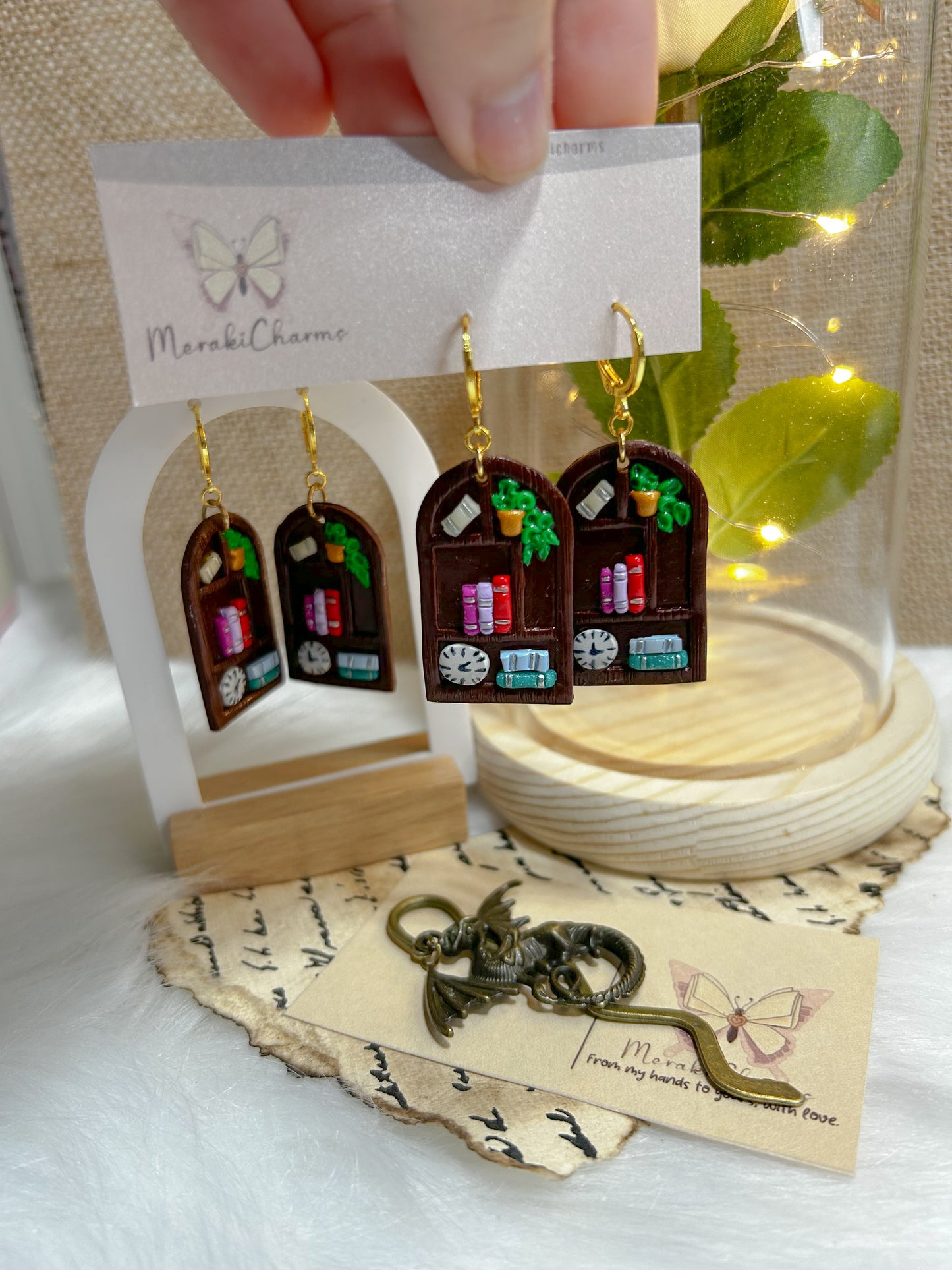 Bookshelf Brown Dangle Earrings