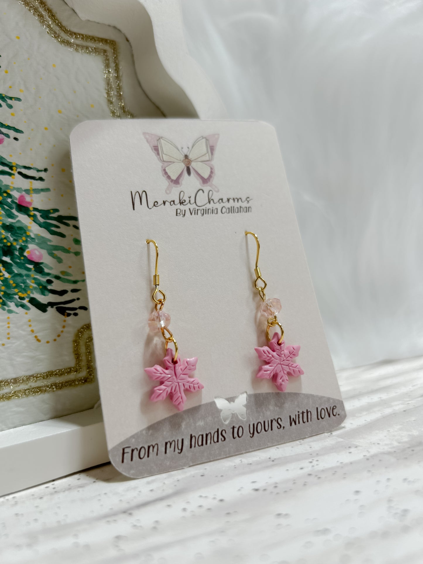 Snowflakes Pink Dangle Earrings