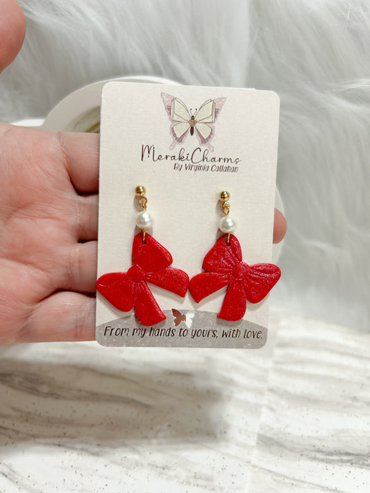 Red Bows Dangle Earrings