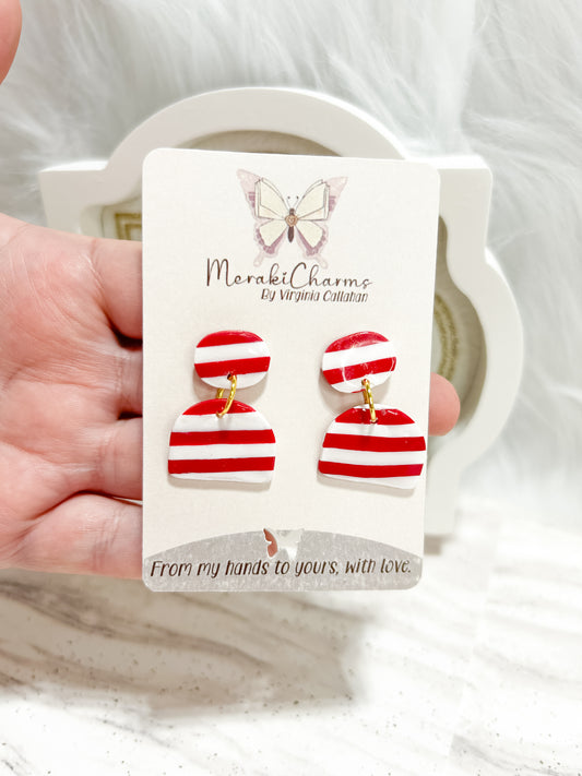 Red and White Geometric Dangle Earrings