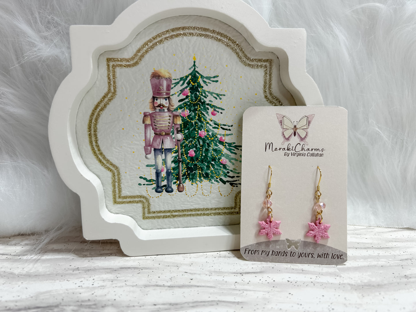 Snowflakes Pink Dangle Earrings