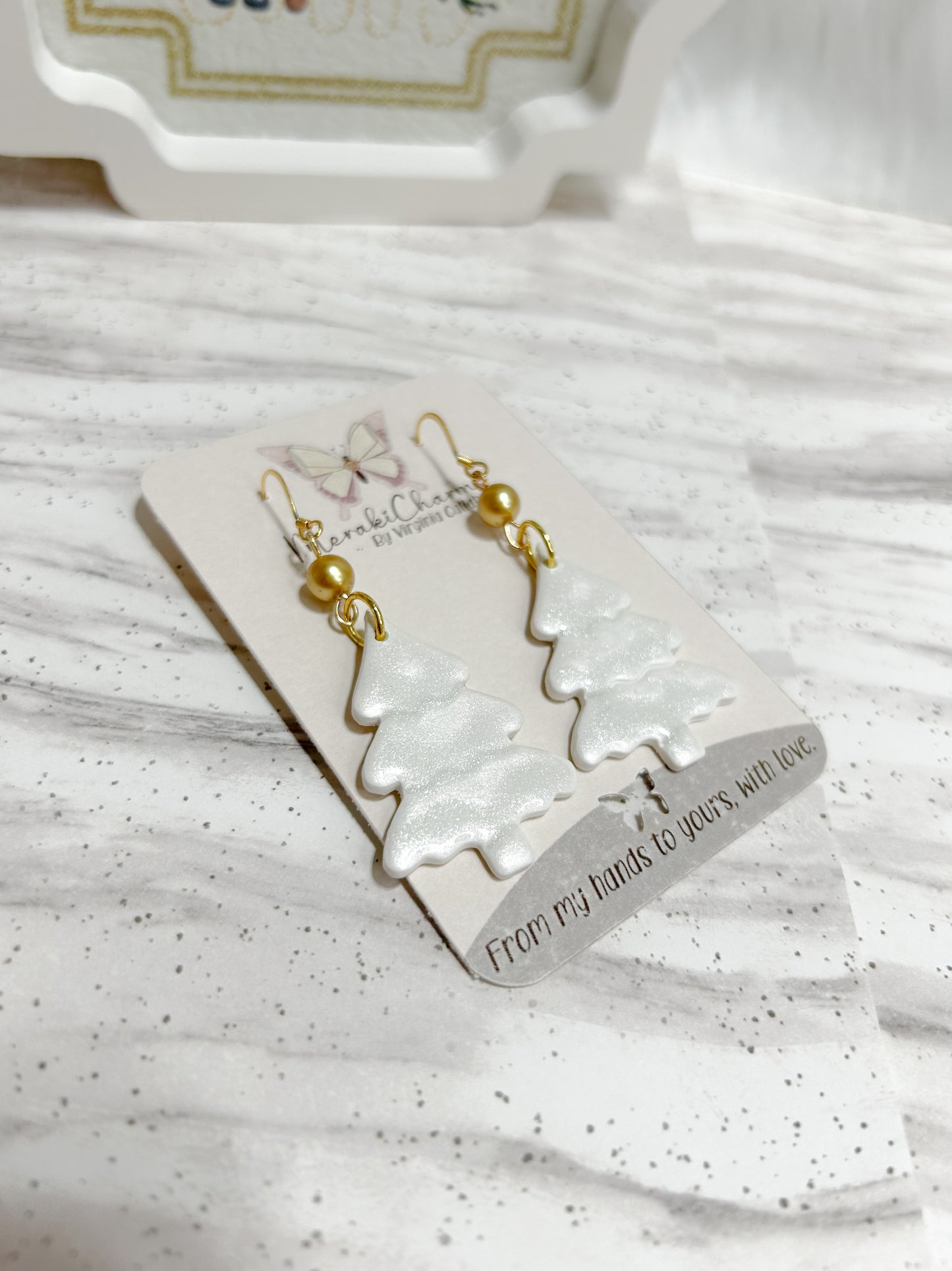 White Christmas Tree Dangle Earrings