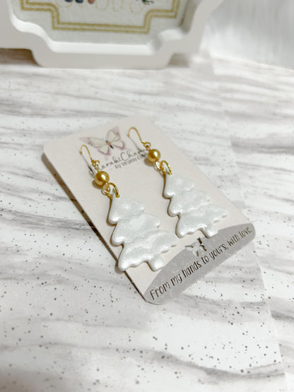White Christmas Tree Dangle Earrings