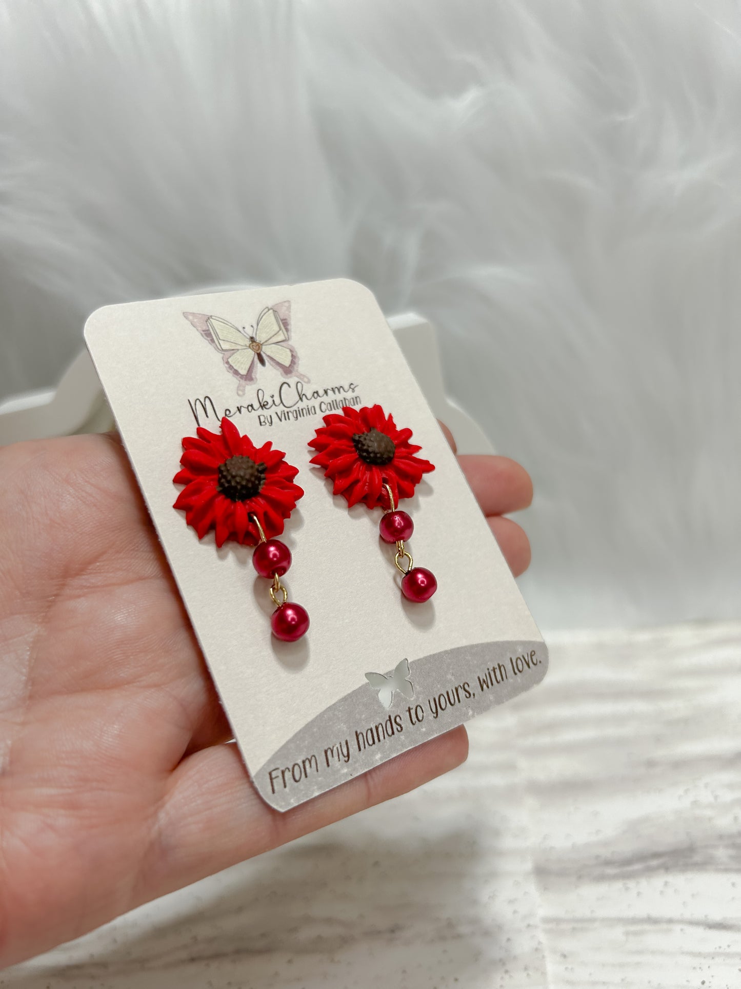 Red Flowers Dangle Earrings