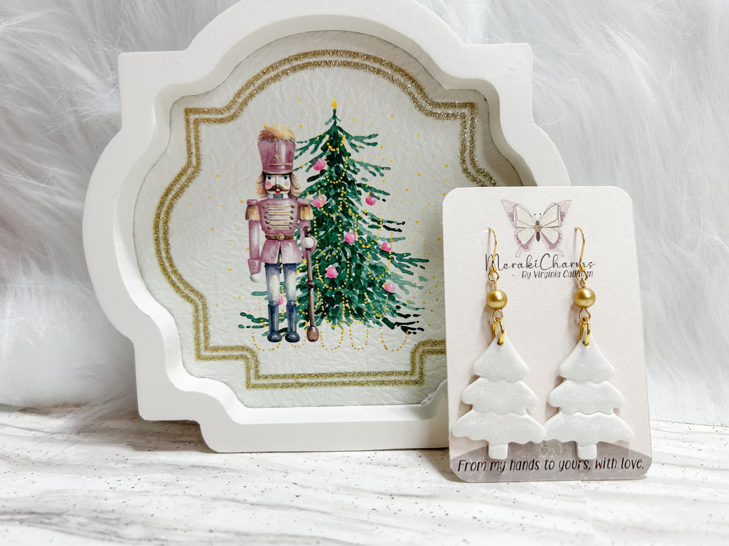White Christmas Tree Dangle Earrings