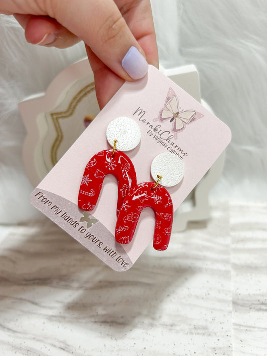 Red Arch Christmas Dangle Earrings