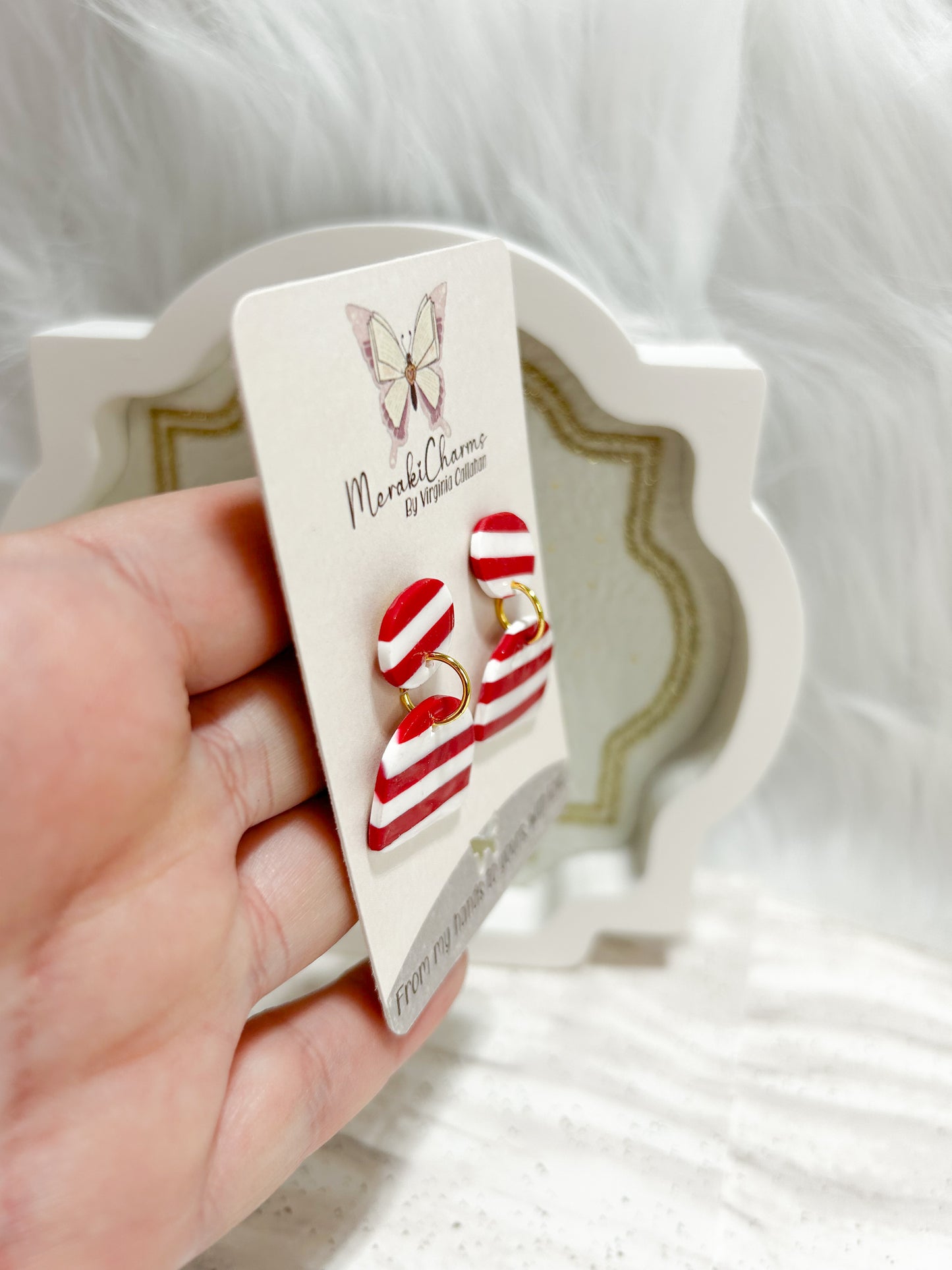 Red and White Geometric Dangle Earrings