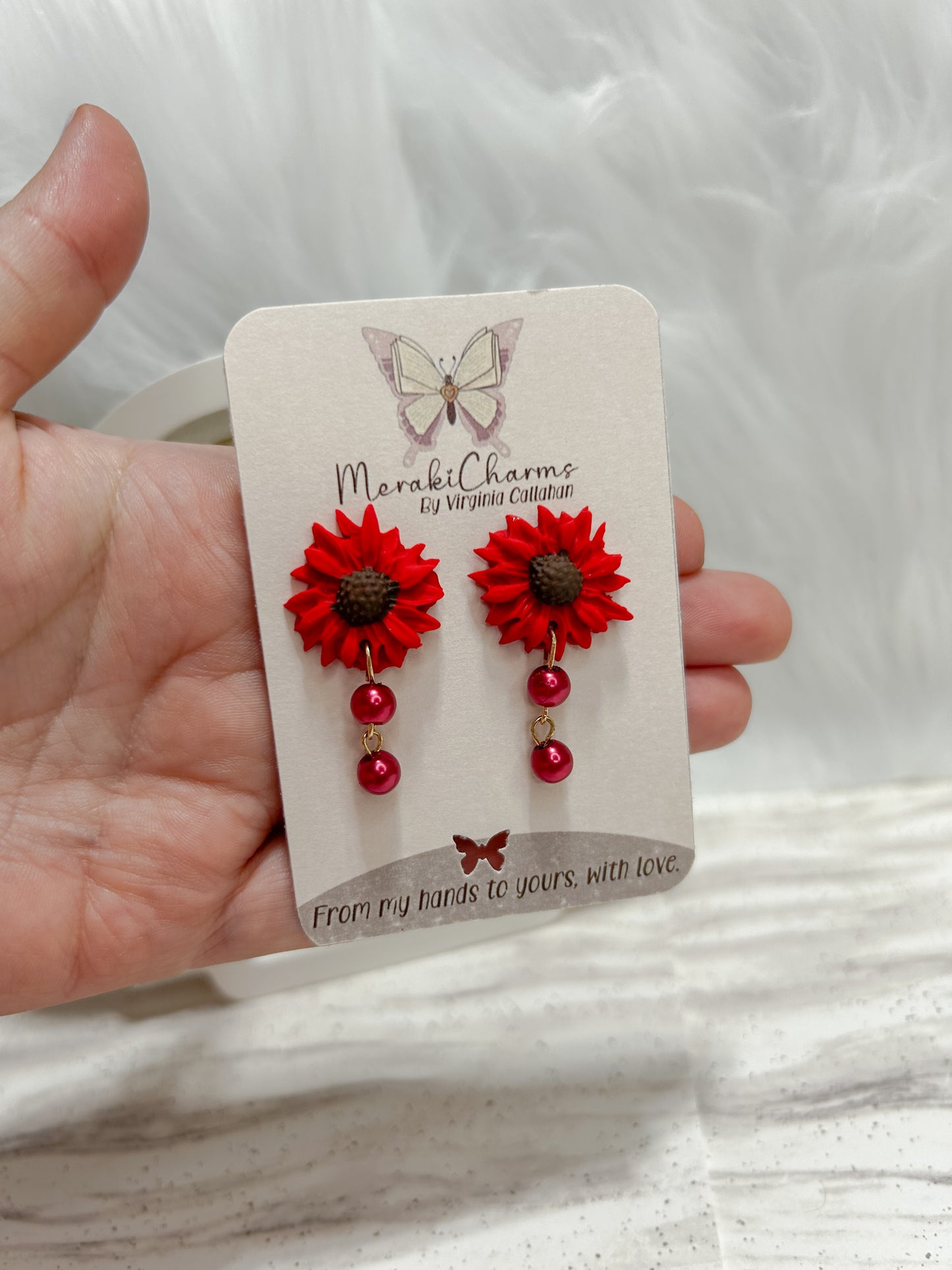 Red Flowers Dangle Earrings