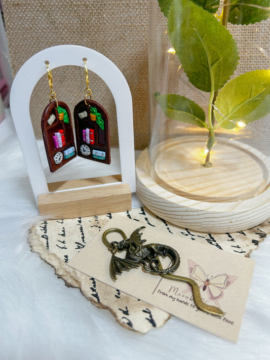 Bookshelf Brown Dangle Earrings