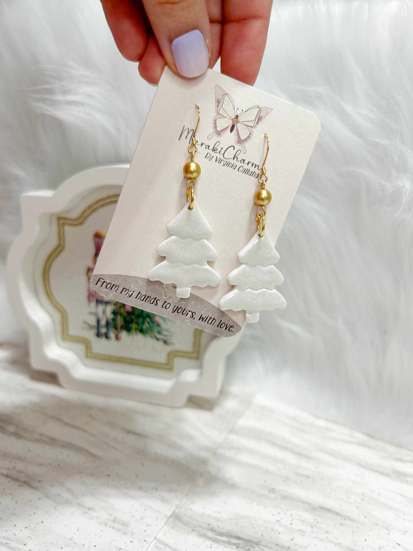 White Christmas Tree Dangle Earrings