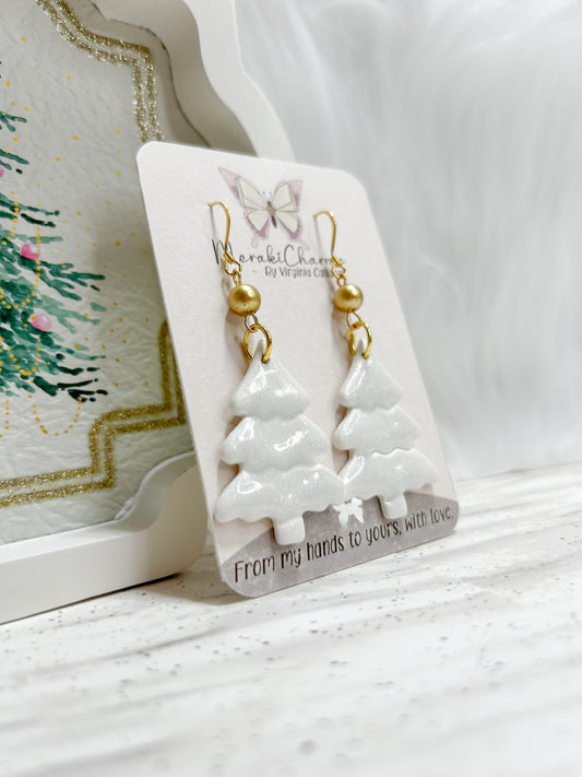 White Christmas Tree Dangle Earrings