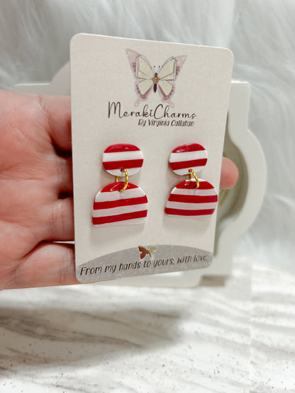 Red and White Geometric Dangle Earrings