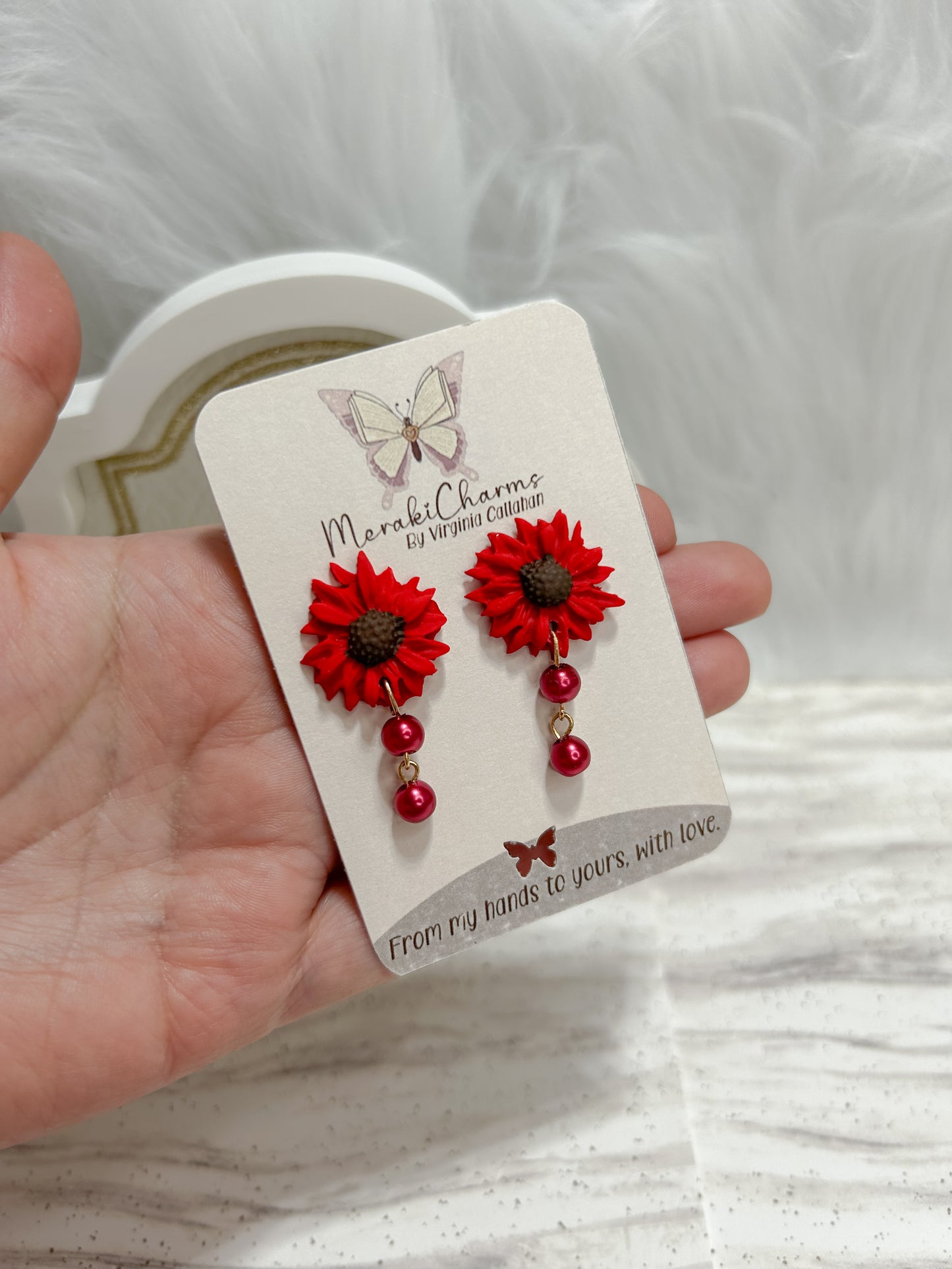 Red Flowers Dangle Earrings