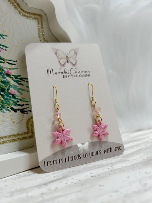 Snowflakes Pink Dangle Earrings