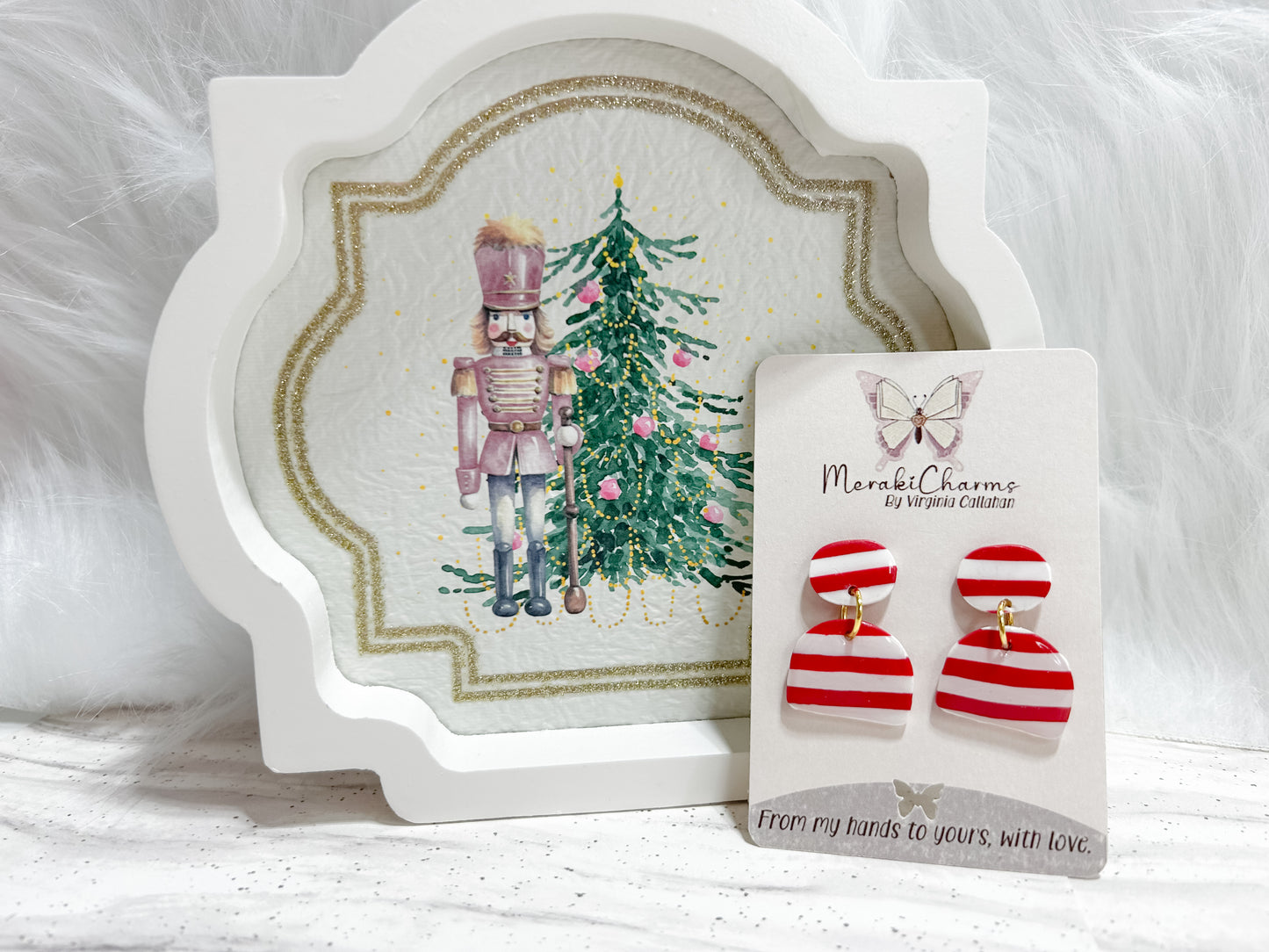 Red and White Geometric Dangle Earrings