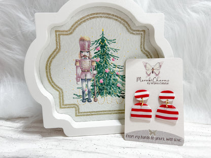 Red and White Geometric Dangle Earrings